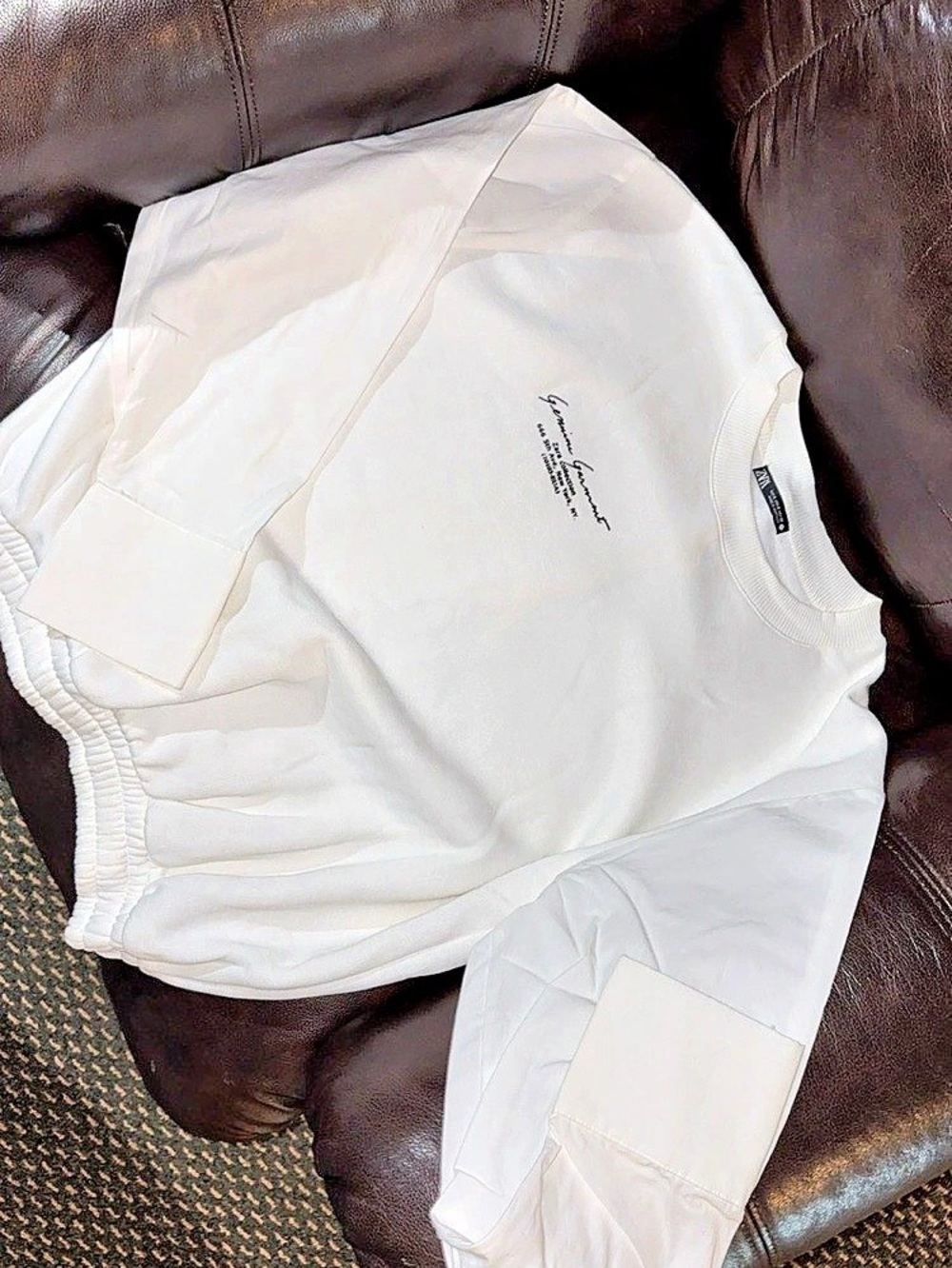 Zara white crew neck Sweatshirt with dress shirt sleeves in White